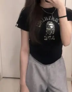 A BATHING APE カモフラロゴ Tシャツ ブラック — image 1