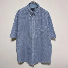 CHAPS チャップス 半袖シャツ 2XLT チェック ブルー 刺繍ロゴ — image 1