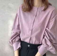 バルーンスリーブパープルシャツブラウス　Ｍサイズ — image 1