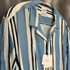 未使用品　ZARA ストライプ柄 半袖シャツ リラックスフィット Lサイズ — image 1