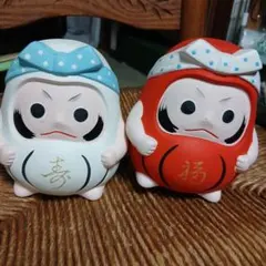 レトロ⭐陶器製ダルマ貯金箱 赤白 2個セット⭐ — image 1