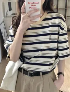 SHEIN ボーダーTシャツ　Lサイズ — image 1