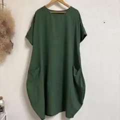コクーンワンピース 半袖 グリーン ナチュラル — image 1
