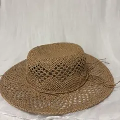 ブラウン 麦わら帽子 編み込みデザイン — image 1