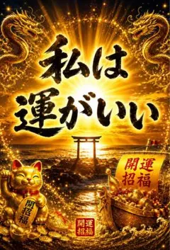 開運アート『私は運がいい』金龍・招き猫・宝船 ポストカード — image 1
