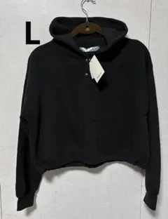 Blue Strive ブラック パーカー 裏起毛 ショート丈 L — image 1