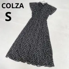 COLZA コルザ リボン キャップスリーブ ワンピース 花柄 ブラック S — image 1