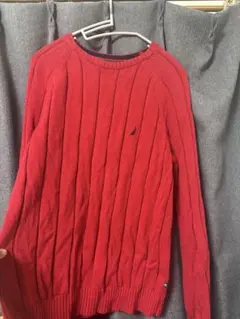 NAUTICA レッド リブニット セーター Lサイズ — image 1