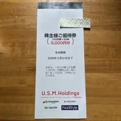 ユナイテッドスーパーマーケット USMH 株主優待 3000円 カスミ マルエツ — image 1