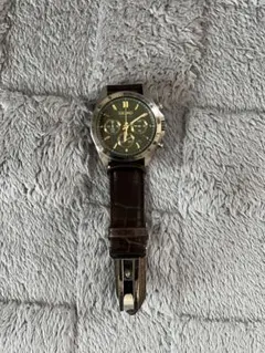 SEIKO クロノグラフ グリーン文字盤 ブラウンレザーベルト — image 1