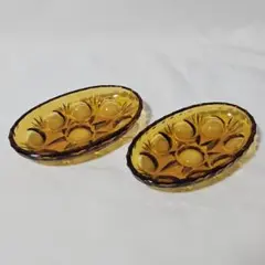 《美品》ADERIA アデリアルック アンバーガラス 楕円皿 豆皿 2枚 — image 1