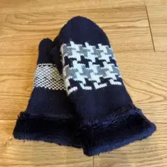 ネイビー ハウンドトゥース柄 ミトン 手袋 紺色 5本指 冬 雪かき 防寒に — image 1
