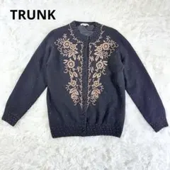 【トランク】花柄刺繍 ビーズ装飾 ノーカラーカーディガン ブラック L — image 1