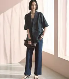 【UNFILO DENIM】撥水ストレッチ ワイドストレートデニム　S — image 1