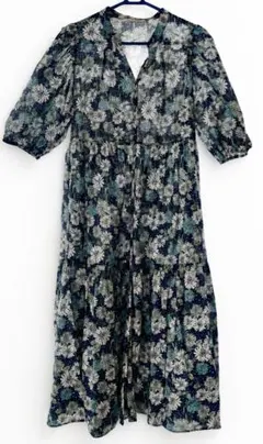 PAUL & JOE ポールアンドジョー 花柄ワンピース ネイビー 総柄 七分袖 — image 1