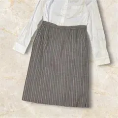 レリアン｜美品✨ピンストライプタイトスカート｜日本製｜薄手ウール｜グレー｜ピンク — image 1