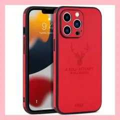 iPhone14Pro ケース 赤 レッド 鹿 PUレザー 韓国 オルチャン — image 1