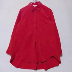 オンラブオフ 七分袖 比翼 シャツ チュニック (M) ドレープ レッド — image 1