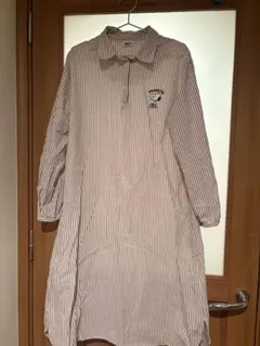 SNOOPYスヌーピー長袖ストライプワンピース　ベージュ×白 — image 1