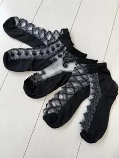 <レディース> シースルーソックス 5足セット　ブラック　レース　新品　① — image 1