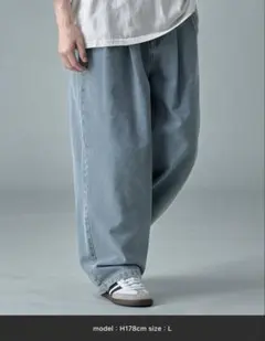 RUUBON　リラックスワイドデニムパンツ　サックスブルー　Lサイズ — image 1