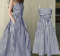 FREE STYLISTS ストライプ柄 キャミワンピース ロング丈 — image 1