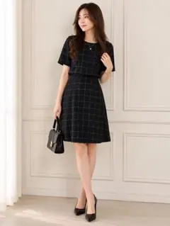 新品タグ付H&M ウィンドウペンチェック ワンピース ブラック EUR34 S — image 1