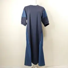 【新品】アウィーエフ デニム　異素材 ワンピース 　ネイビー　３８ — image 1
