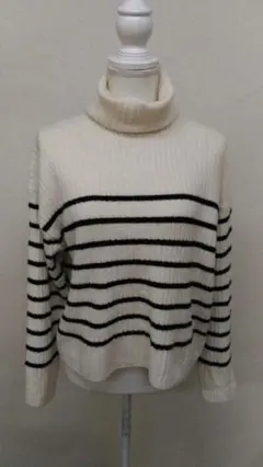 【#566】H&M アイボリー ブラック ストライプ セーター US S — image 1