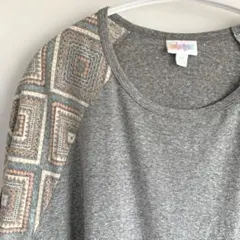ルラロー カットソー クルーネック 七分袖 幾何学 2XL 灰 綿 普段着 — image 1