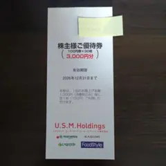 ユナイテッドスーパーマーケット U.S.M.H 株主優待券 3000円分 — image 1