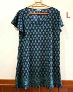 ボタニカル柄半袖チュニック フレンチスリーブ　Lサイズ — image 1
