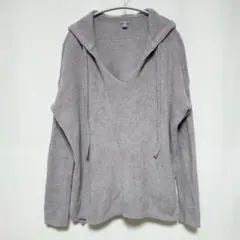 Aerie エアリー【M】ゆるダボ フーディー ニット Vネック モーブグレー — image 1