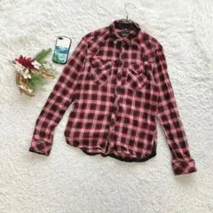 ニコルクラブ ネルシャツ チェック 長袖 48/L相当 襟ワイヤー 綿100% — image 1