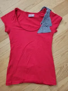 Trafaluc レッド Tシャツ M ストライプリボン付き — image 1
