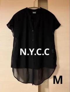 N.Y.C.C. ブラック 前後で丈の長さが異なる 半袖 シアーブラウス — image 1