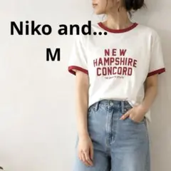 美品　niko and… ニコアンド M リンガーTシャツ ロゴプリント 半袖 — image 1