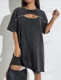 ❤️早い者勝ち❤️SHEIN ダークグレー カットアウトTシャツ JP-XXL(L) — image 1