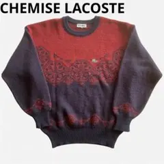 CHEMISE LACOSTE ニット セーター 総柄 赤紺 ウール混　M — image 1
