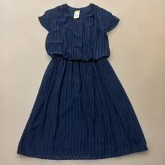 新品 ネイビー 半袖 プリーツワンピース Lサイズ — image 1