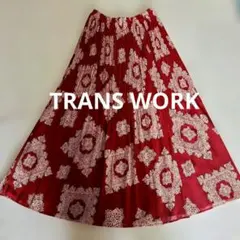 TRANS WORK ボルドー×白 総柄プリーツスカート — image 1