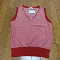 LACOSTE ノースリーブ ニット ベスト レッド ボーダー 44未使用 — image 1