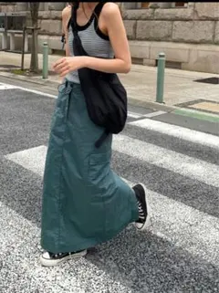 キャナルジーン　El mer　ナイロンカーゴスカート　グリーン　Ｍサイズ — image 1