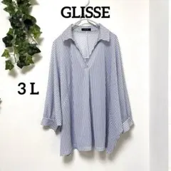 美品 GLISSE ◇ストライプ スキッパーブラウス 3L ゆったり 春夏秋活躍 — image 1