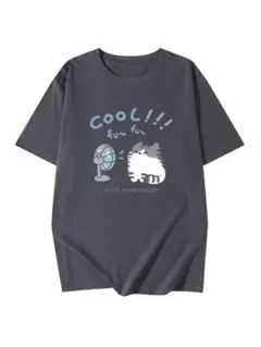 ネコイラスト　ねこT　かわいい　半袖Tシャツ ダークグレー　ねこイラスト — image 1