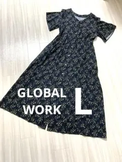 【GLOBAL WORK】さらさらリラックス ネイビー花柄 ワンピース — image 1
