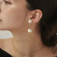 2連パールイヤリング　シルバー　 (両耳用) — image 1