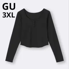 GU 3XL ブラック コットンブレンド リブクロップドヘンリーT 長袖 ロンT — image 1