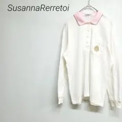 SusannaRerretoi ホワイト/ピンク 長袖ポロシャツ　M 伸縮性 — image 1