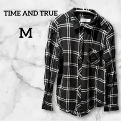 TIME AND TRUE 【M】 チェック柄 長袖シャツ レディース ブラック — image 1